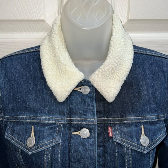 Levis Womens Sherpa Trucker Jacket Denim Blue Size S - Picture 12 of 12